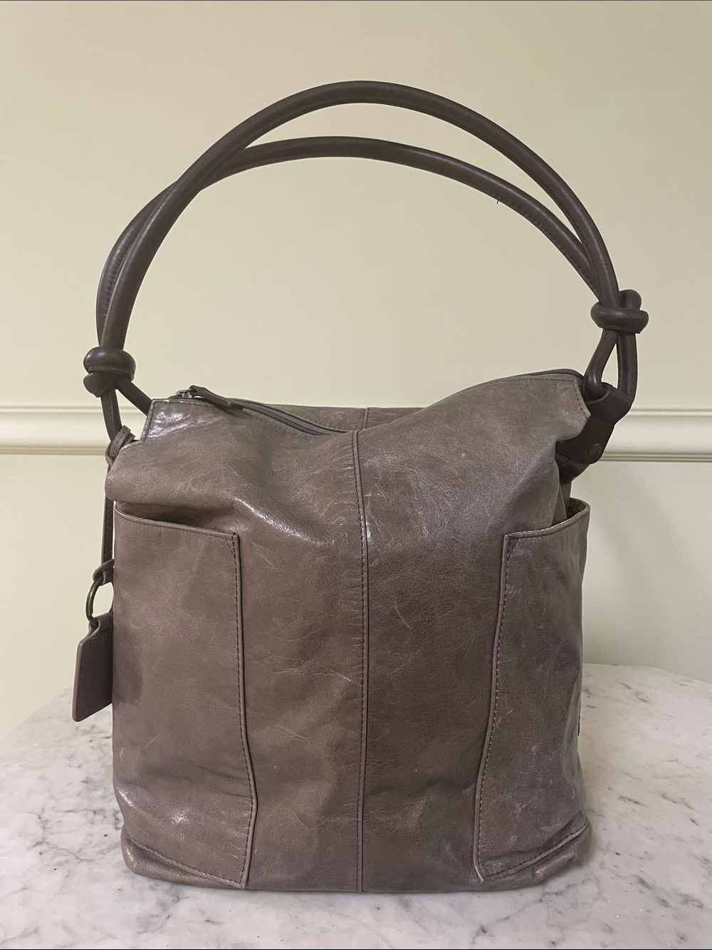 Ellington Taupe Leather Shoulder Bag